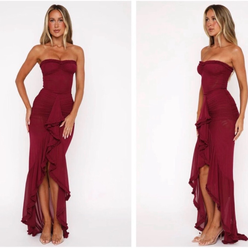 White Fox Boutique Still Got It Mesh Maxi Dress Dark Burgundy